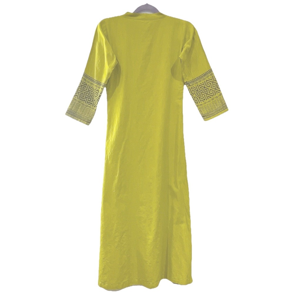 Lime Green Cotton Kurti Tunic Women Medium Geometric Block Print Boho Long Top - Picture 5 of 5